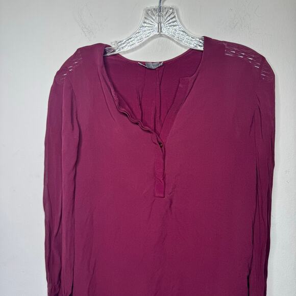 Vince Burgundy Sheer Sleeve Tunic Blouse Size 4 Long Sleeve Boho Chic - Picture 11 of 12